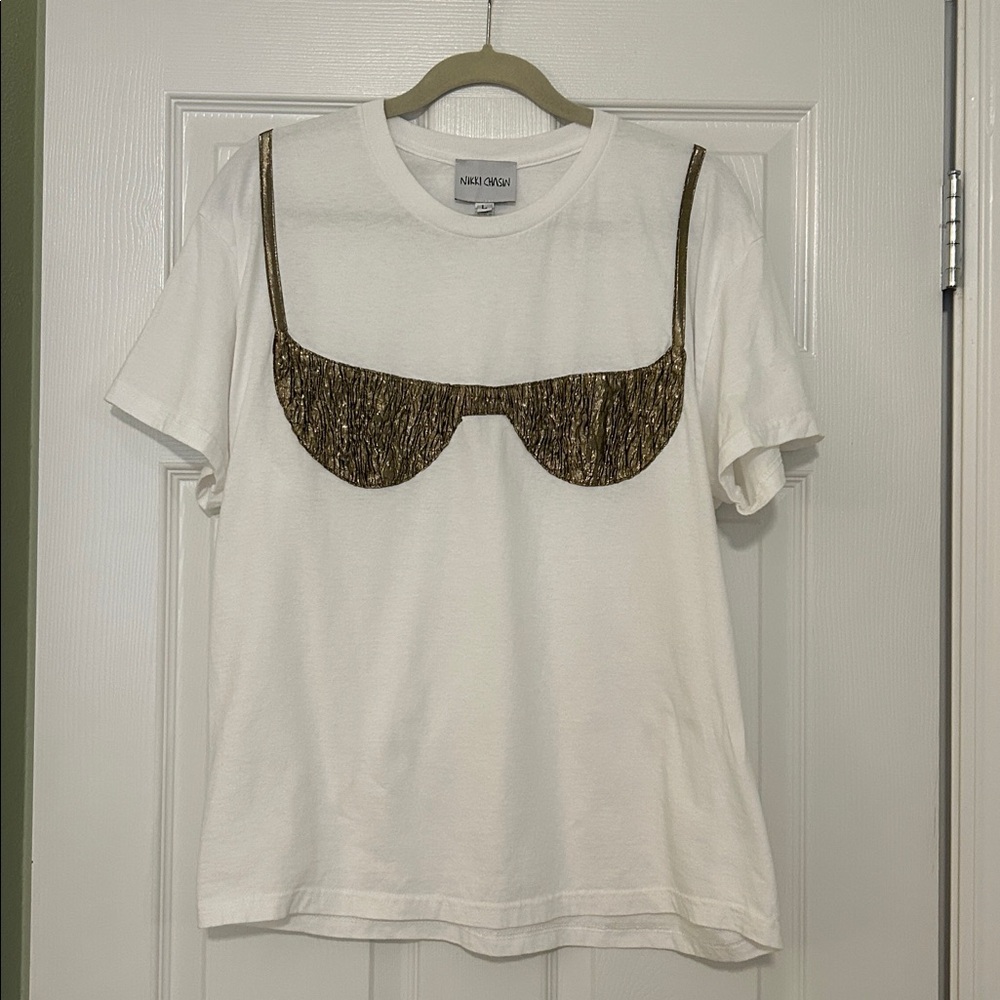 Nikki Chasin Florida Woman Appliqué T - White/Antique Gold